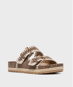 GEMO Mules à semelle plateforme et larges brides brodées femme - 5 Miles beige standard