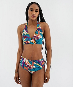 bas de maillot de bain culotte taille haute fleurie femme bleuL298501_3