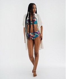 bas de maillot de bain culotte taille haute fleurie femme bleuL298501_4