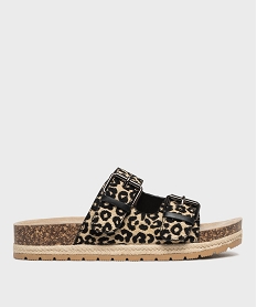 GEMO Mules double bride en textile à motif léopard avec semelle plateforme femme - 5 Miles Beige