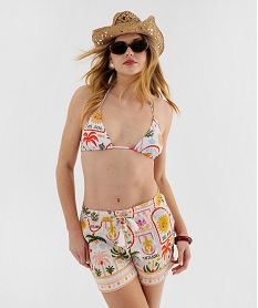 GEMO Short de plage en viscose froissée et imprimée femme Beige