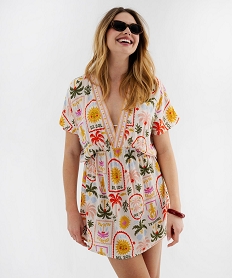 GEMO Robe de plage en viscose fluide femme Beige