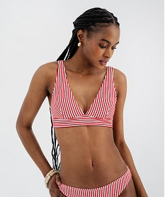 GEMO Haut de maillot de bain rayé forme triangle avec bretelles multi-positions femme - LuluCastagnette rouge standard