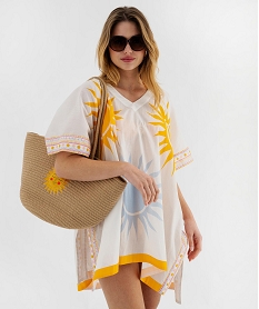 GEMO Robe de plage en coton léger à motif femme blanc standard