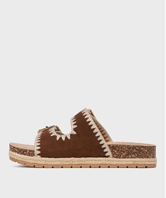 GEMO Mules à semelle plateforme et larges brides brodées femme - 5 Miles marron standard