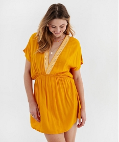 GEMO Robe de plage en viscose fluide femme Jaune