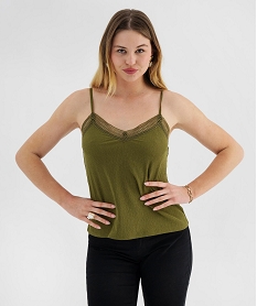 GEMO Débardeur à fines bretelles en maille texturée et broderies femme Vert