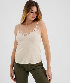 GEMO Débardeur à fines bretelles en maille texturée et broderies femme Beige
