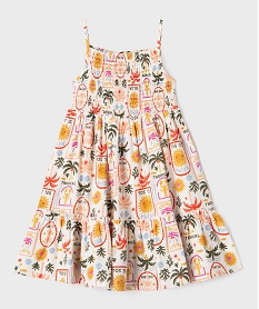 GEMO Robe à bretelles smocks et volants fille Blanc