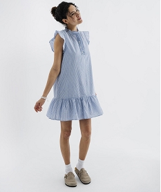 GEMO Robe courte sans manches en seersucker rayé femme Bleu