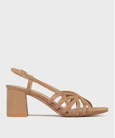 GEMO Sandales à talon large en suédine femme Beige