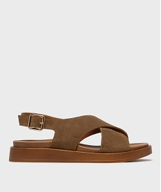 GEMO Sandales plates avec brides en cuir croisées femme - Tanéo marron standard