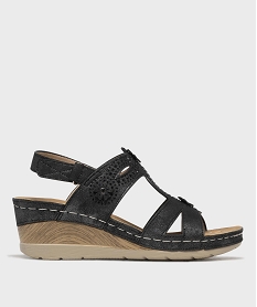 GEMO Sandales confort à strass avec talon compensé femme noir standard
