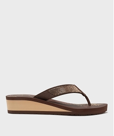 GEMO Tongs de plage à strass à talon compensé femme - Isotoner marron standard