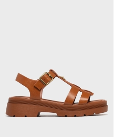 GEMO Sandales look spartiates à épaisse semelle crantée femme Brun