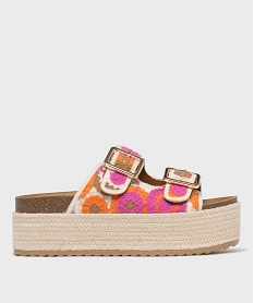 GEMO Mules à double bride brodées sur semelle plateforme femme - 5 Miles Rose