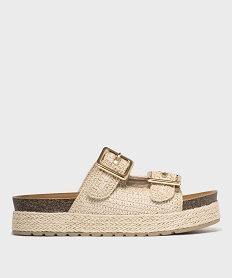GEMO Mules double bride en textile avec semelle plateforme femme - 5 Miles Beige