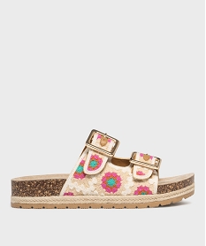 GEMO Mules double bride en textile à motifs fleuris avec semelle plateforme femme - 5 Miles Beige