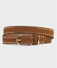 GEMO Ceinture en cuir imitation à petits clous femme Brun