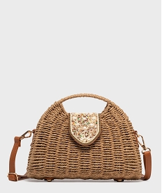 GEMO Sac besace en paille de papier à rabat perlé femme beige standard