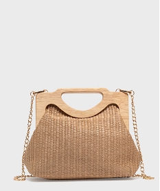 GEMO Sac à main à anses en bois et bandoulière en chaîne femme beige standard