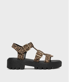 GEMO Sandales en toile à motif léopard fille - Lovely Wings Brun