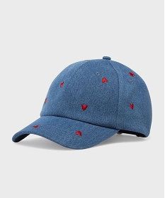 GEMO Casquette baseball en jean brodé de cœurs femme Bleu