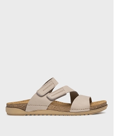 GEMO Sandales mules confort dessus cuir nubuck femme Beige