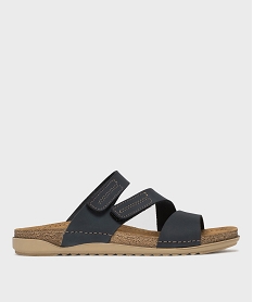 GEMO Sandales mules confort dessus cuir nubuck femme Bleu