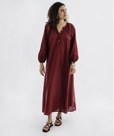 GEMO Robe longue à manches longues esprit bohème femme Rouge