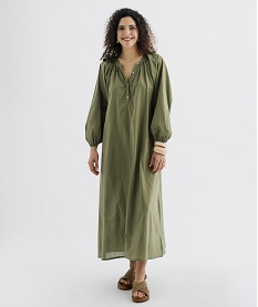 GEMO Robe longue à manches longues esprit bohème femme vert standard
