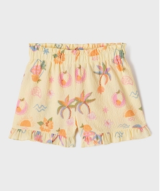 GEMO Short en maille texturée imprimée à volants fille Jaune