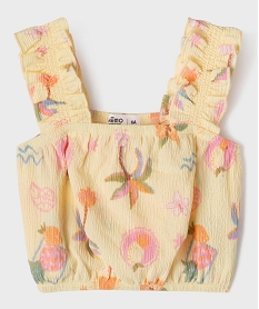 GEMO Blouse en maille texturée à bretelles et coupe courte fille Jaune
