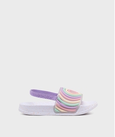 GEMO Mules de piscine avec bride cheville élastique et bandeau imprimé fille Violet
