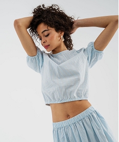 GEMO Blouse manches courtes à rayures femme Bleu