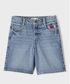 GEMO Short en jean avec motif brodé et taille ajustable fille bleu standard
