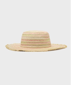 GEMO Chapeau en paille capeline orné de fils multicolores fille beige standard