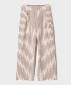 GEMO Pantalon droit en lin et viscose à rayures fille Beige