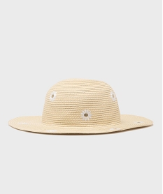 GEMO Chapeau de paille avec fleurs brodées fille Beige