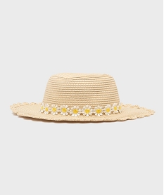 GEMO Chapeau en paille capeline finition festonnée et garniture fleurie fille beige vif