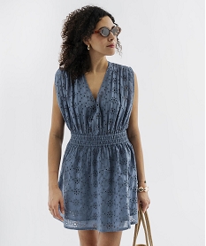 GEMO Robe de plage en broderie anglaise femme bleu standard