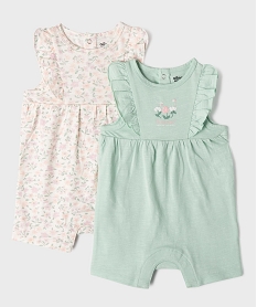 GEMO Combinaisons courtes en coton à motifs fleuris bébé fille (lot de 2) Vert