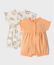 GEMO Combinaisons courtes en coton à motifs félins bébé fille (lot de 2) Beige