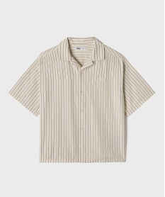 GEMO Chemise manches courtes à rayures multicolores et col cubain garçon Jaune