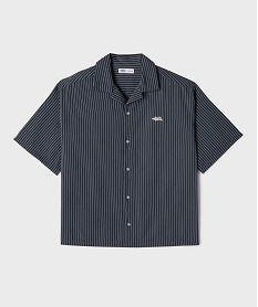 GEMO Chemise manches courtes à rayures et col cubain garçon Bleu