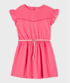 GEMO Robe courte à manches volantées en jersey de coton fille rose vif