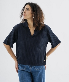GEMO Polo en maille fantaisie ajourée femme - LuluCastagnette Bleu