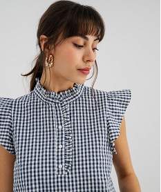 GEMO Blouse à motif avec fronces et volants femme Bleu