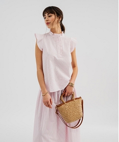GEMO Blouse à motif avec fronces et volants femme Rose