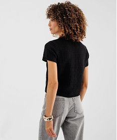 pull manches courtes en maille fantaisie a boutons femme noir standard giletsL441201_3
